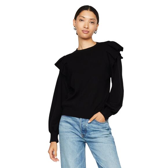 Marie Oliver Remi Black Puff Sleeve Popover Pullover Sweater - Picture 2 of 12